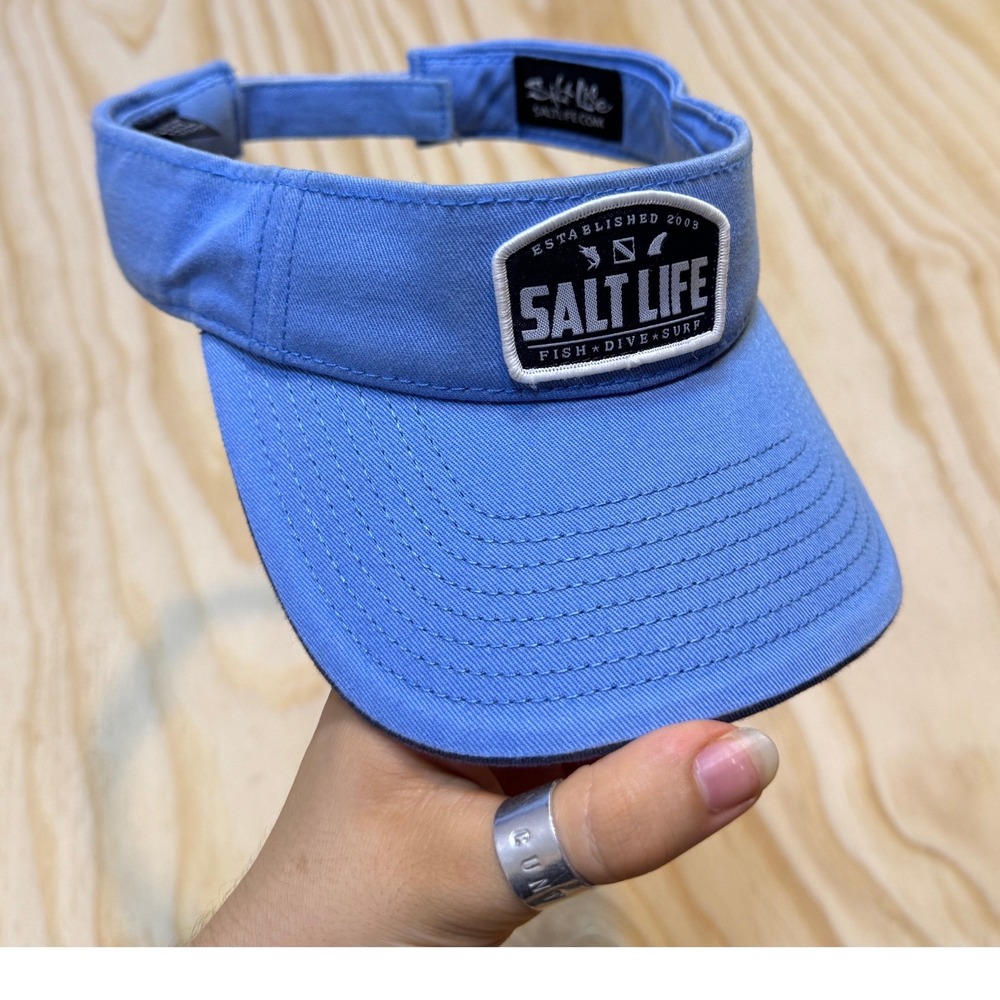 Salt Life Blue Adjustable Sun Visor Hat Fish Dive Surf Logo Patch OSFA